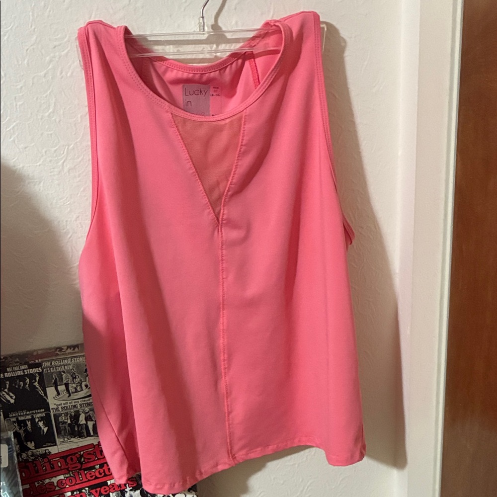 Lucky in Love Coral Pink Sleeveless V-Notch Tank